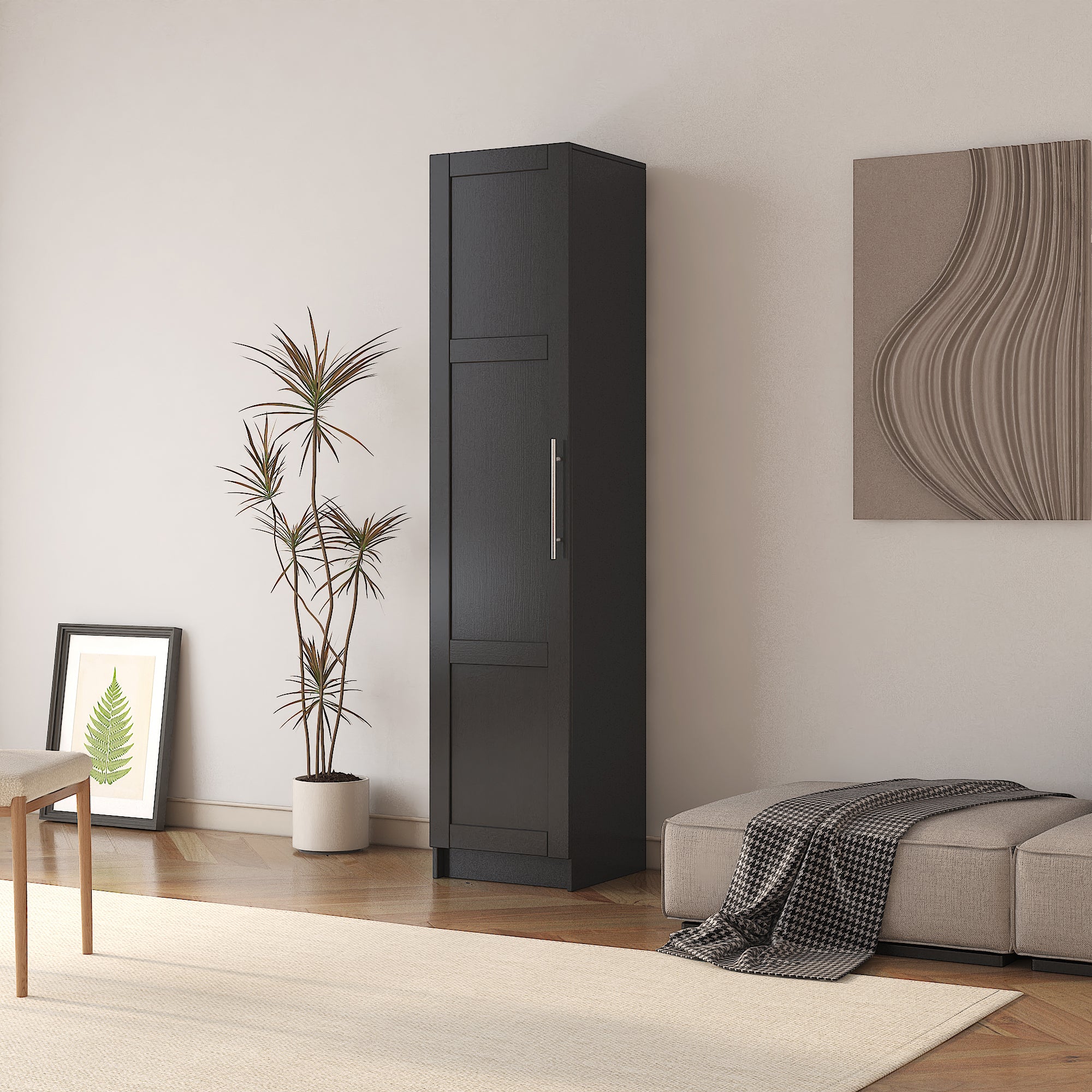 HAOYYE Stackable Wall Mounted Storage Cabinet, 15.75" D x 15.75" W x 70.87" H,black Sturdy Space-Saving Heavy Duty Modern Design Easy Assembly Durable Stylish Home Furniture Versatile