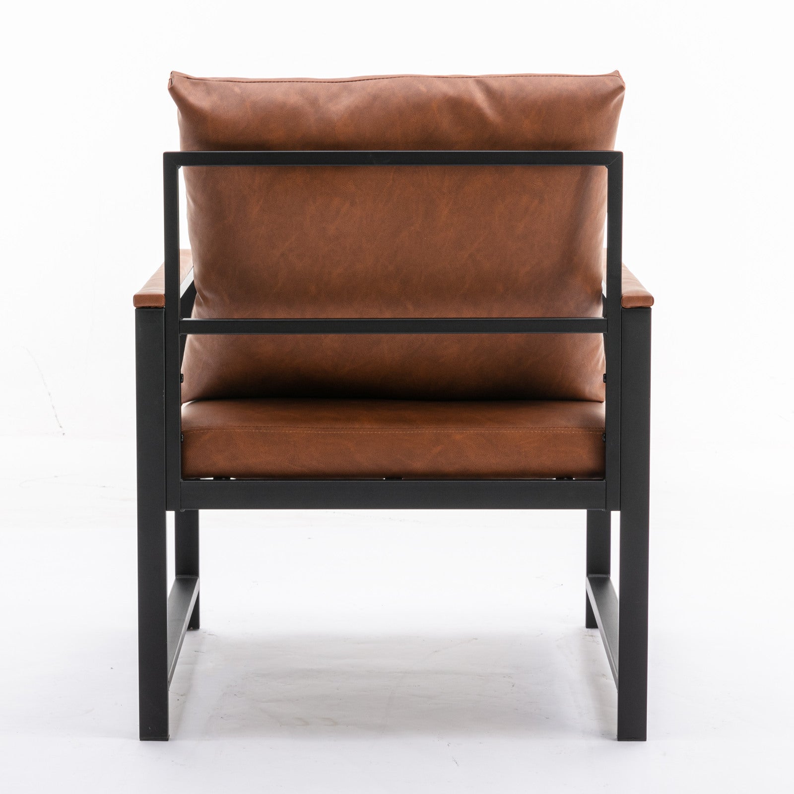 HAOYYE Modern Faux Leather Accent Chair with Black Powder-Coated Metal Frame, Orange Single Sofa for Living Room Bedroom, Sturdy Space-Saving Heavy Duty Modern Design for Adults Dorm Room