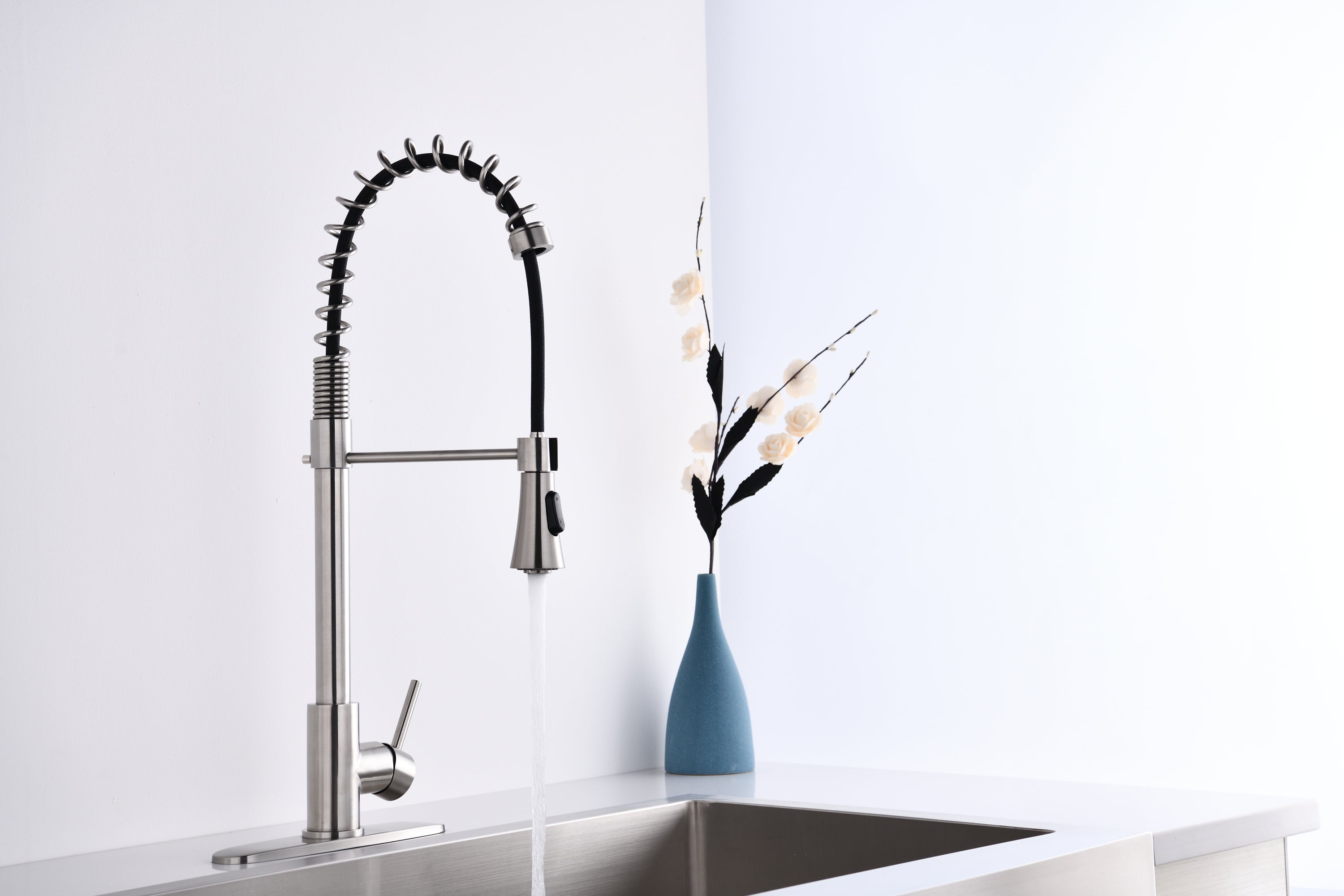 HAOYYE Brushed Nickle Single Handle Commercial Modern Spring High Arc Kitchen Faucet Sturdy Space-Saving Heavy Duty Modern Design Adults Dorm Room Easy Assembly Bedroom Furniture