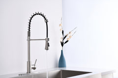 HAOYYE Brushed Nickle Single Handle Commercial Modern Spring High Arc Kitchen Faucet Sturdy Space-Saving Heavy Duty Modern Design Adults Dorm Room Easy Assembly Bedroom Furniture