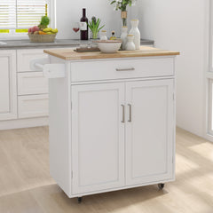 HAOYYE Kitchen island rolling trolley cart with Adjustable Shelves and towel rack rubber wood table top Sturdy Space-Saving Heavy Duty Modern Design Easy Assembly Durable Stylish Home Furniture Versatile