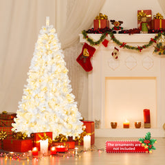 HAOYYE 8ft White Christmas Tree with 2008 Branches, 670 Warm LED Lights, 8 Light Modes, Eco-Friendly PVC Material, Flame-Retardant, Sturdy Iron Stand, Easy Assembly, Perfect for Holiday Home and Office Decorations