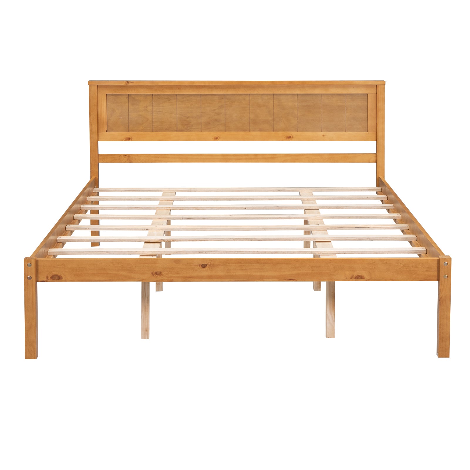 HAOYYE Platform Bed Frame with Headboard, Wood Slat Support, No Box Spring Needed, Queen, Oak Sturdy Space-Saving Heavy Duty Modern Design Adults Dorm Room Easy Assembly Bedroom Furniture