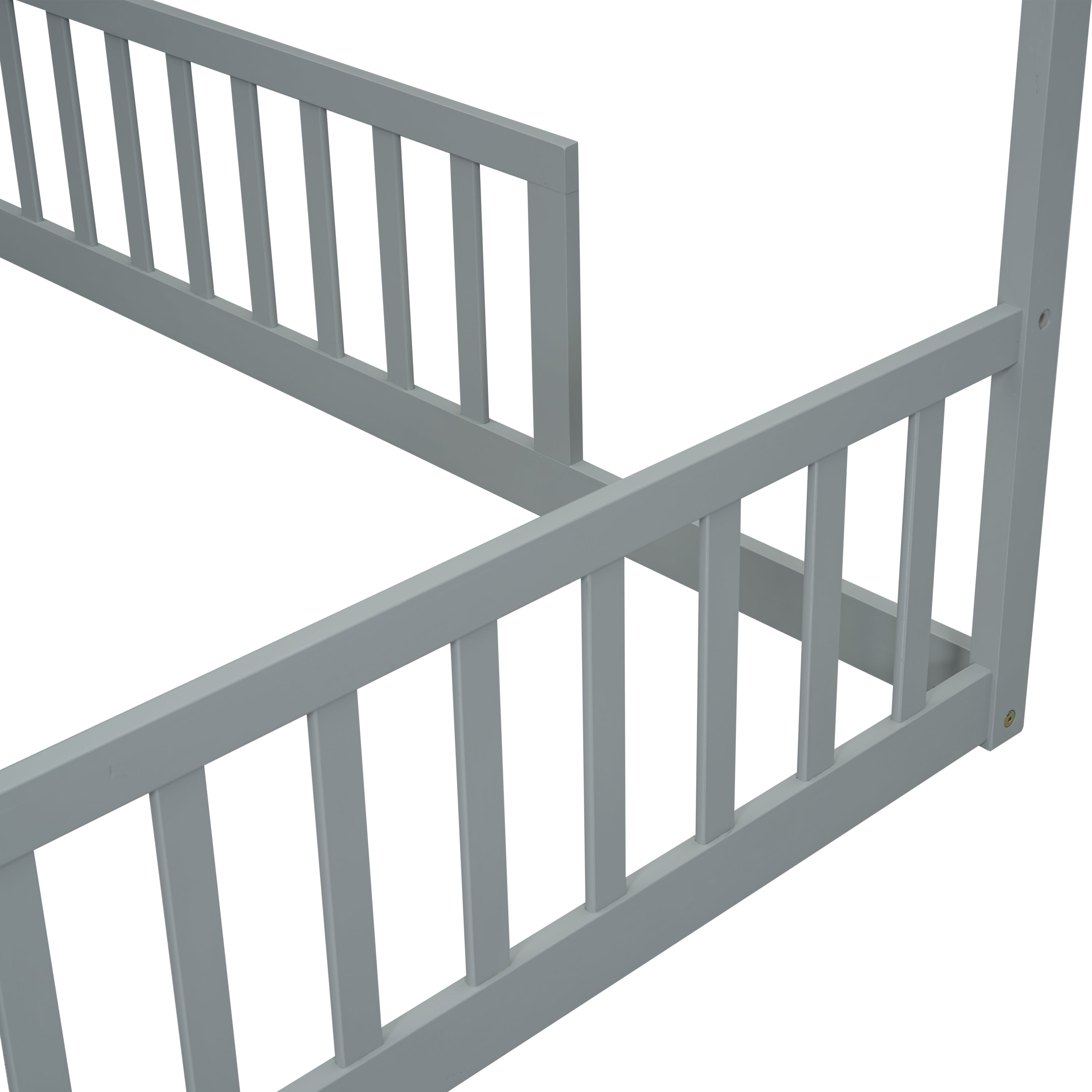 HAOYYE Double Twin House-Style Floor Bed with Fence, Guardrails, without door, Grey Sturdy Space-Saving Heavy Duty Modern Design Adults Dorm Room Easy Assembly Bedroom Furniture