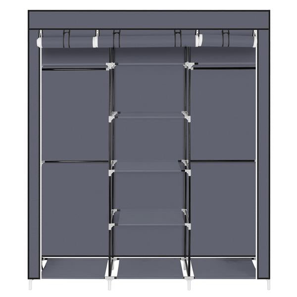 DE Direct HAOYYE Portable Clothes Closet Wardrobe with Double Hanging Rods and Shelves Non-Woven Fabric Storage Organizer for Bedroom Apartment Entryway Walk-In Closet Easy to Assemble Space-Saving Dustproof Design in Gray