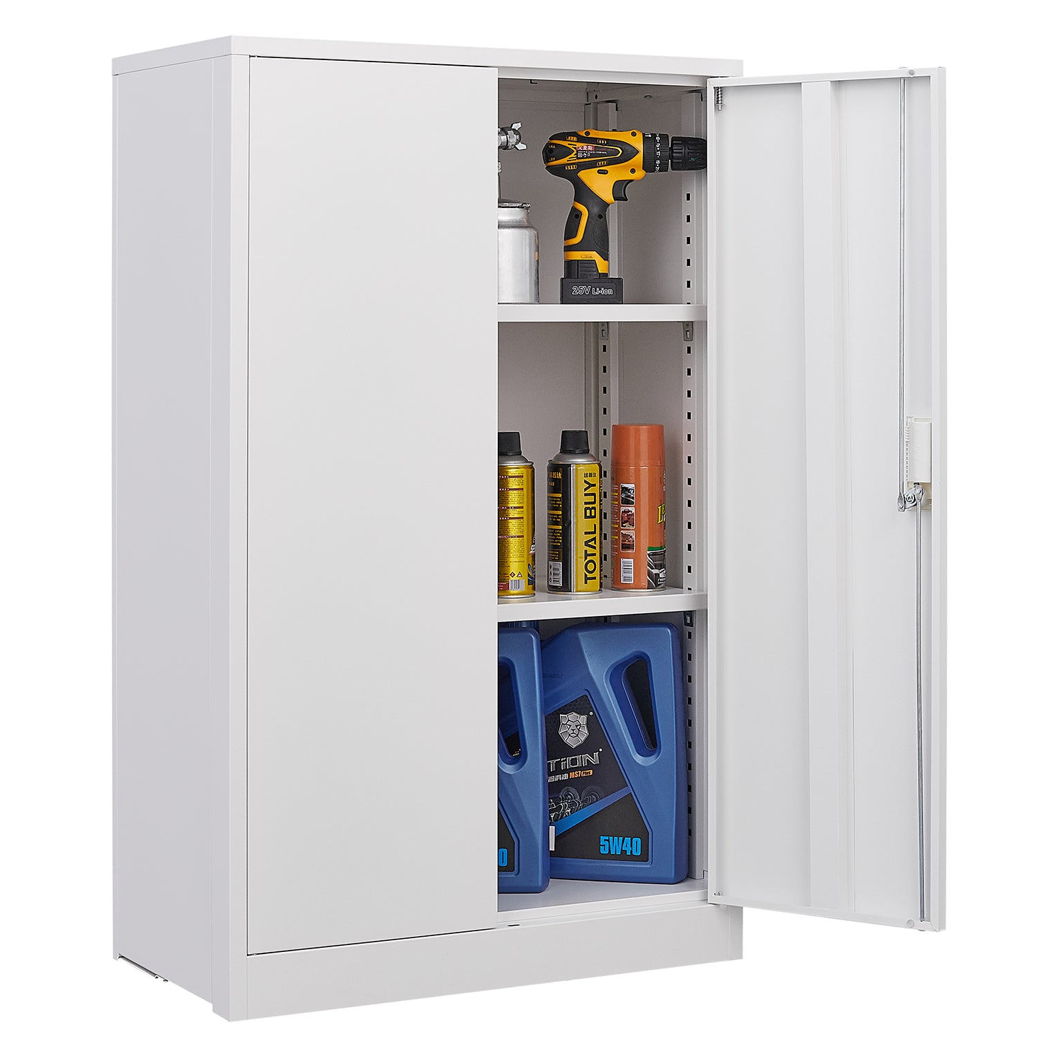 HAOYYE Metal Storage Cabinet with Locking Doors and Adjustable Shelves, Folding Filing Storage Locker Cabinet for Home Office, School, Garage, Durable and Space-Saving White Storage Solution