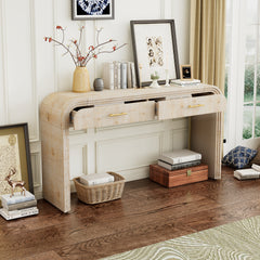 HAOYYE Unique Retro Silhouette Console Table with Open Style, Two Top Drawers for Entrance, Dining Room, Living Room, Natural Wood Wash Finish, Sturdy Space-Saving Heavy Duty Modern Design, Ideal for Adults