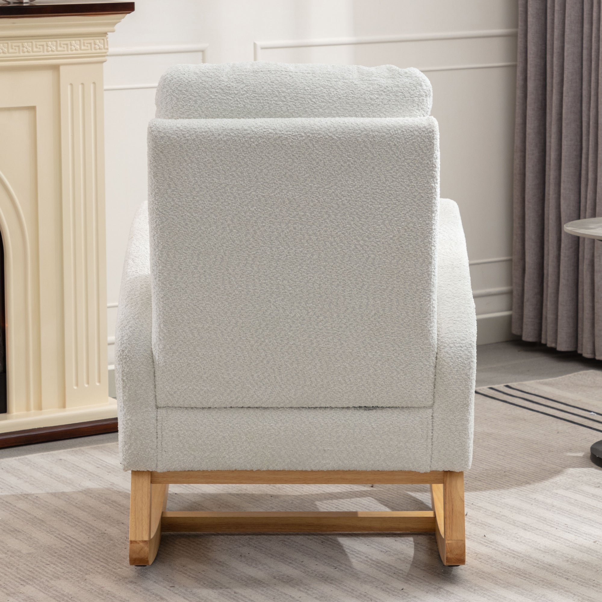 HAOYYE Accent Rocking Chair with Footrest High Back Rubber Wood Rocking Legs Bedroom Living Space 26.77D X 38.36W X 39.76H Inch Sturdy Space-Saving Heavy Duty Modern Design Adults Dorm Room