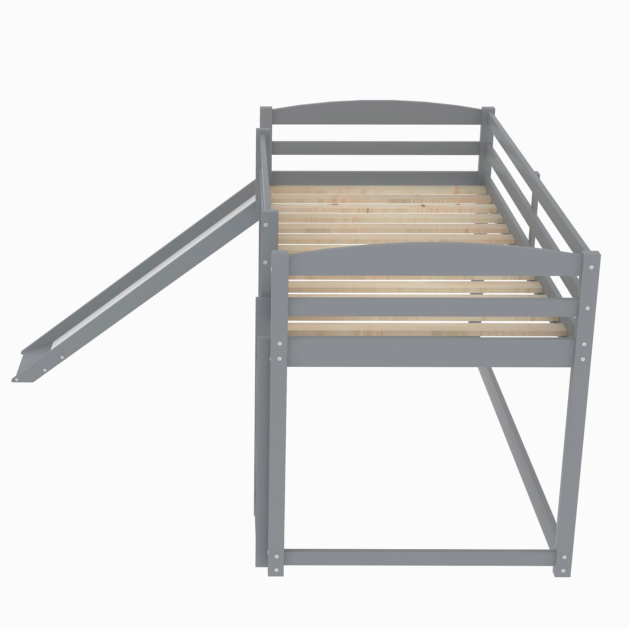 HAOYYE Twin over Twin Bunk Bed with Convertible Slide and Ladder , Gray(Old SKU:WF281725AAE) Sturdy Space-Saving Heavy Duty Modern Design Adults Dorm Room Easy Assembly Bedroom Furniture