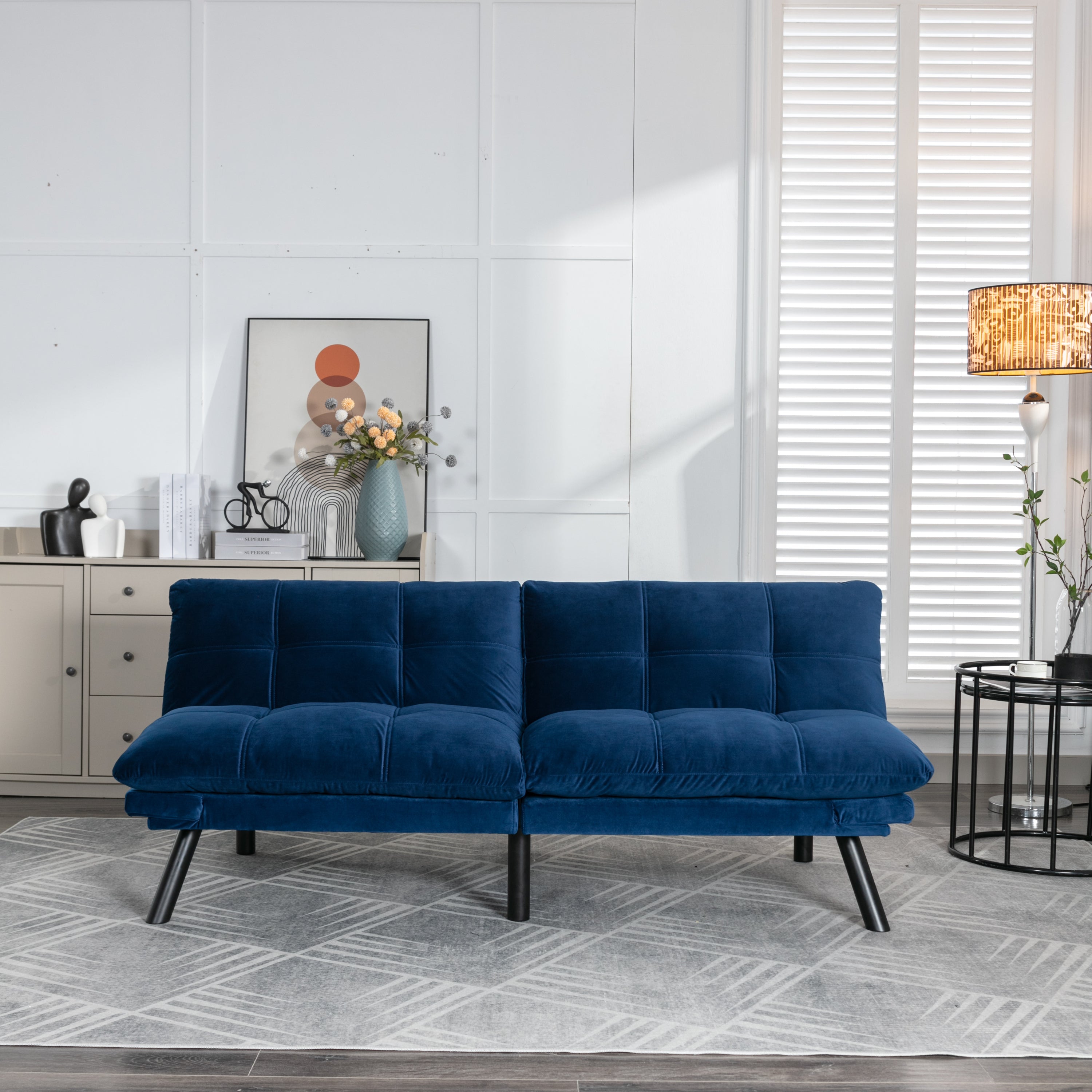 HAOYYE Navy Blue Convertible Folding Modern Sofa Bed Sturdy Space-Saving Heavy Duty Modern Design for Adults Dorm Room Easy Assembly Bedroom Furniture