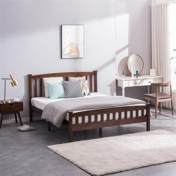 HAOYYE Queen Platform Bed Frame with Vertical Slatted Headboard in Walnut Color, Modern Wood Bed Frame with Sturdy Construction, Elegant Style for Bedroom, Guest Room, Easy Assembly