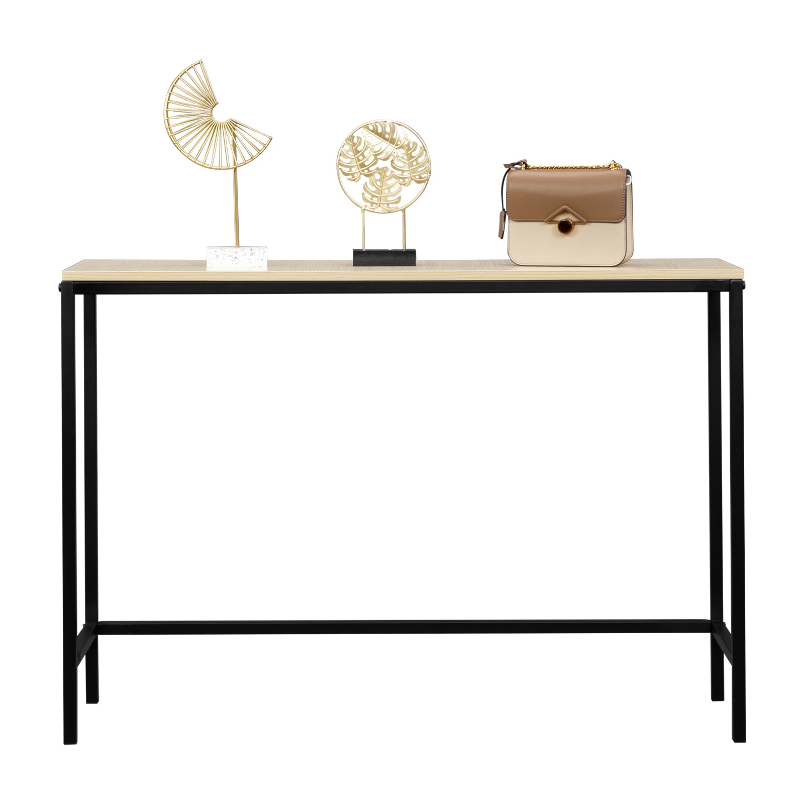 HAOYYE Light Walnut Console Sofa Table for Entryway and Living Room, Industrial Style Side Table with Sturdy Metal Frame and MDF Board, Slim Design for Hallway Bedroom Behind Couch Use