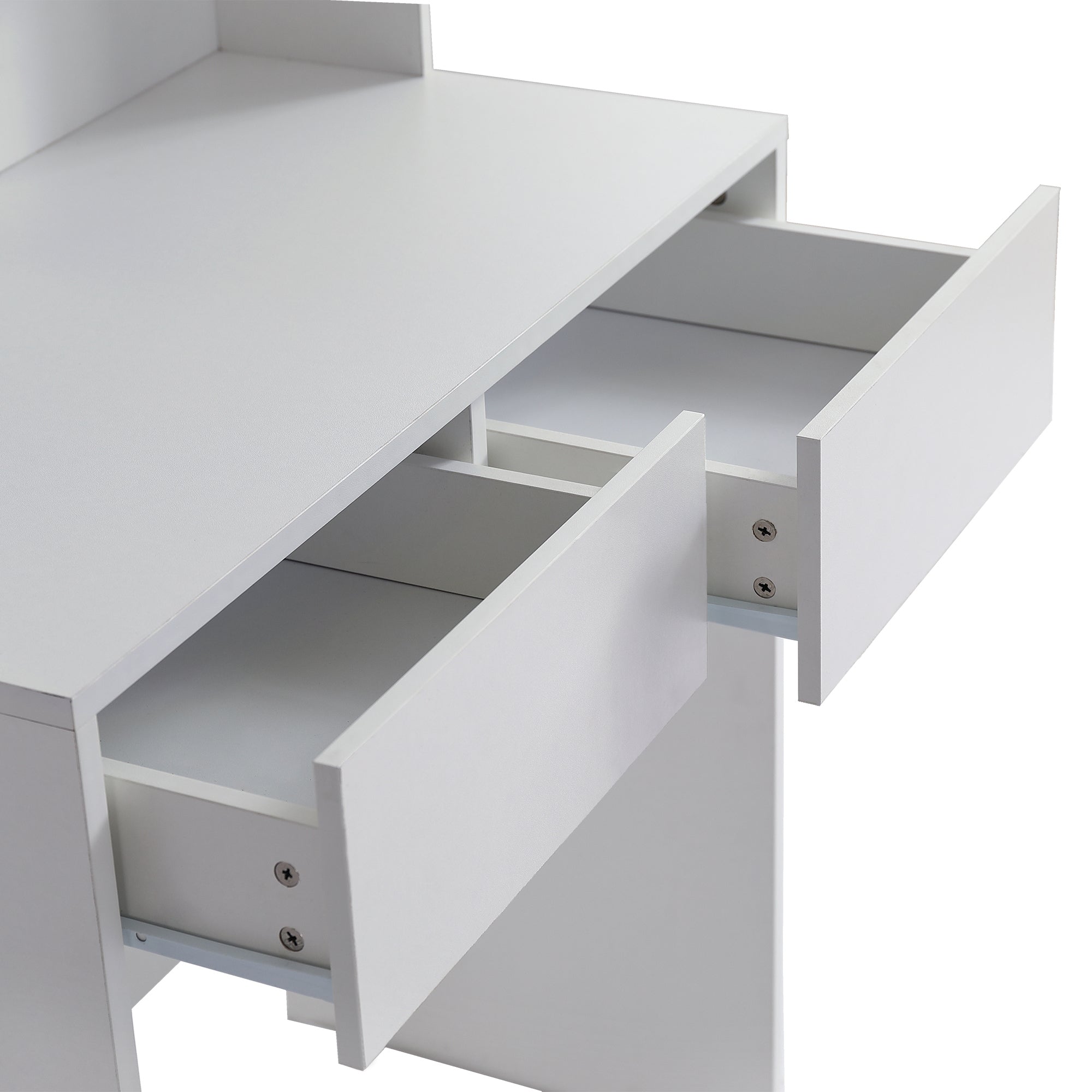 HAOYYE Vanity Desk with Mirror, White Dressing Table with 2 Drawers, Modern Makeup Vanity for Bedroom, Small Space Vanity Table with Storage, Sleek & Elegant Design for Girls and Women, Compact Beauty Station for Makeup Room
