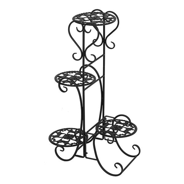 HAOYYE 4-Potted Rounded Flower Metal Shelves Plant Pot Stand, Black Durable Space-Saving Organizer, Stylish Indoor And Outdoor Garden Display Shelf, Premium Quality Decorative Storage Solution, Versatile Use Plant Rack With Modern Design