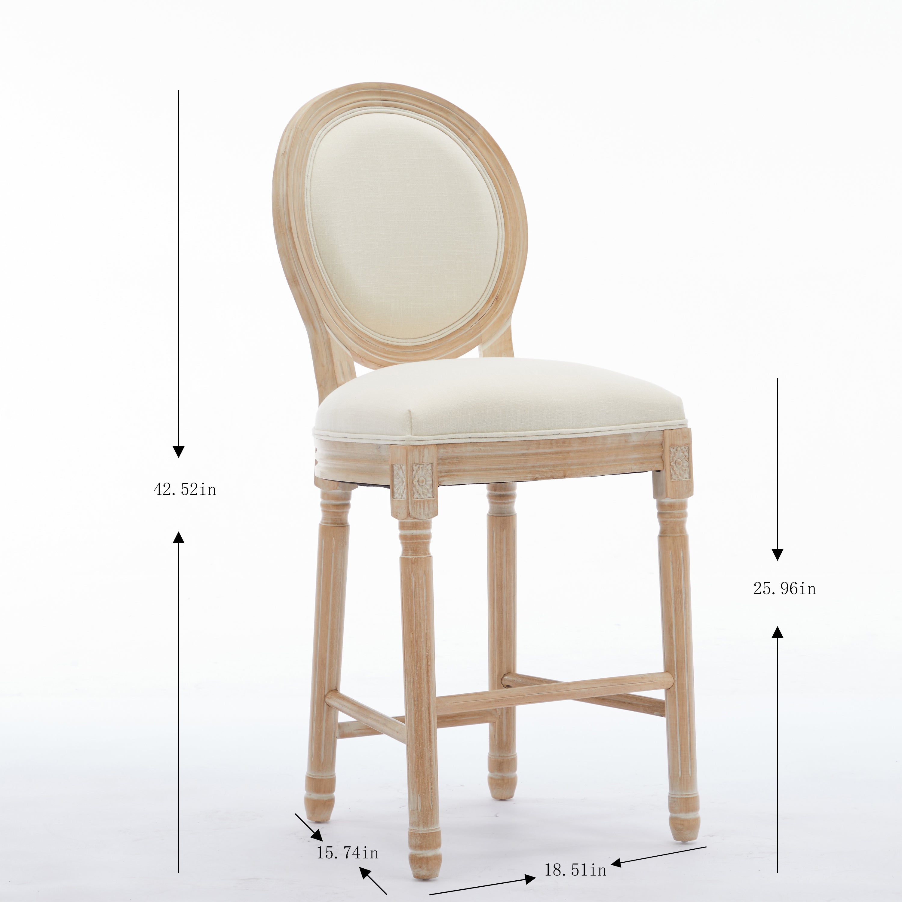 HAOYYE Solid Wood Bar stools Set of 2, Classic French Country Wooden Barstools with Upholstered Seating Sturdy Space-Saving Heavy Duty Modern Design Adults Dorm Room Easy Assembly Bedroom Furniture