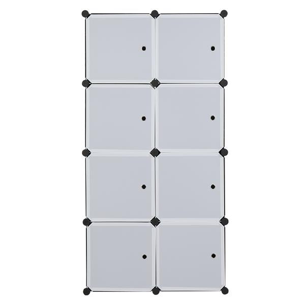 HAOYYE 8-Cube Modular Storage Organizer With Hanging Rod, White Doors And Black Panels, Durable Stackable Plastic Shelving, Space-Saving Closet Cabinet, Versatile And Multifunctional Storage Solution For Bedroom, Office, Living Room, And Home Organization