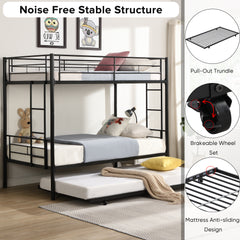 HAOYYE Over Twin Bunk Bed Frame with Trundle,Metal Bunkbed with Sturdy Guard Rail and 2 sideLadders for /Adults,Can be Divided Into Two Beds, No Box Spring Needed, Noise Free for Dorm,Black Space-Saving