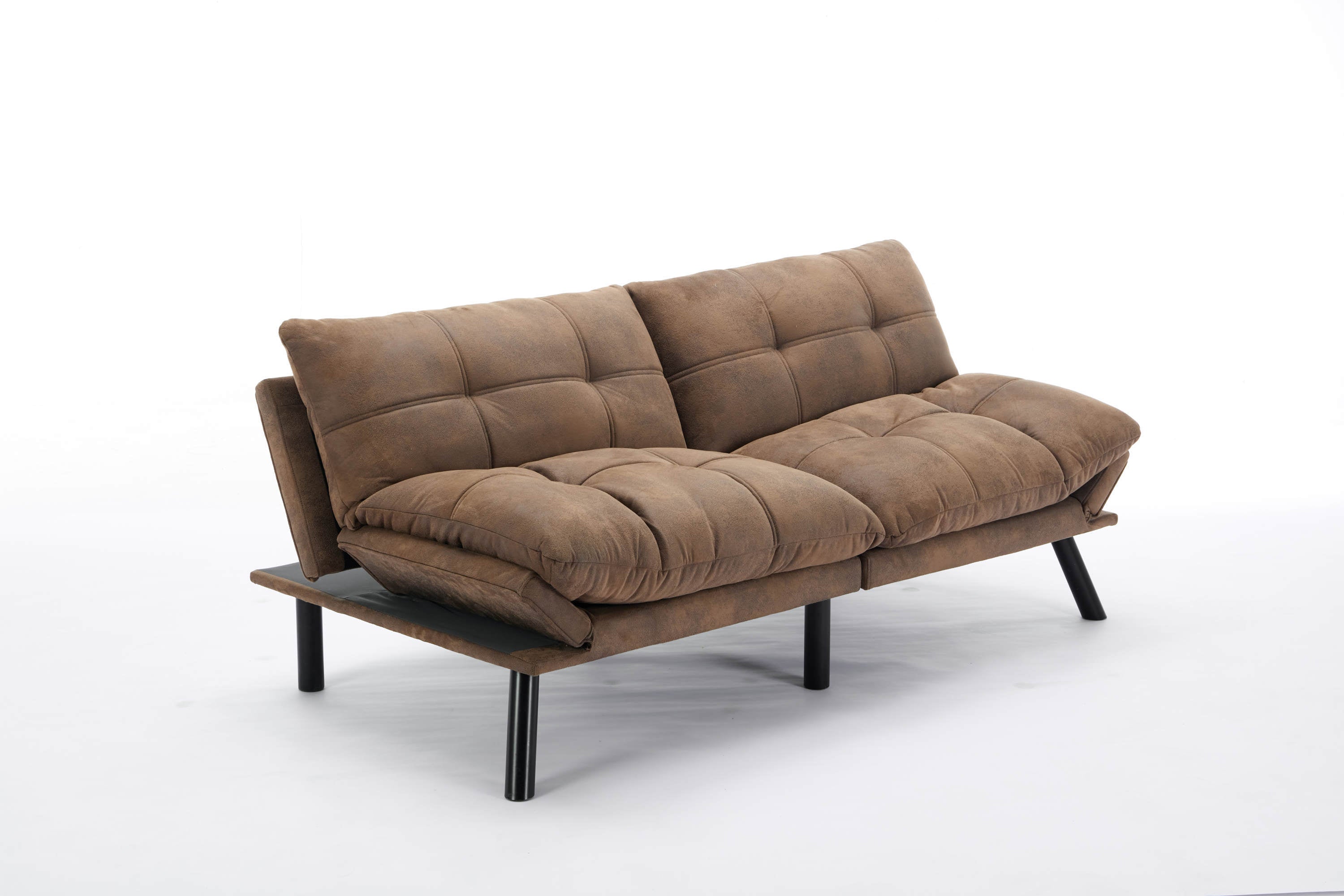 HAOYYE Leather Feel Brown Convertible Folding Sofa Bed, Sturdy Space-Saving Heavy Duty Modern Design for Adults Dorm Room Easy Assembly Bedroom Furniture