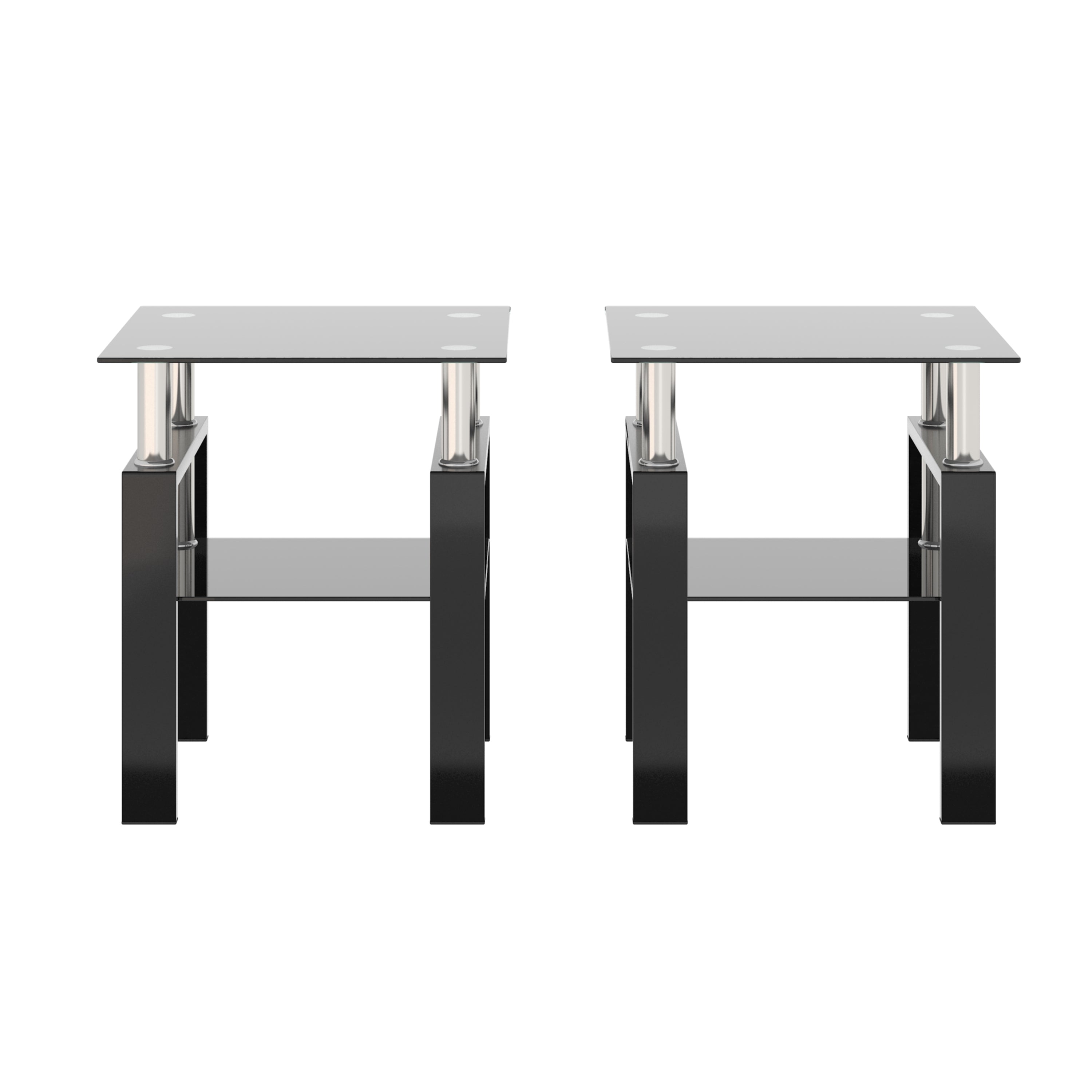 HAOYYE Set of 2 Modern Tempered Glass Coffee Tables, Square End Tables with Sturdy Black Frame, Stylish and Durable for Living Room, Space-Saving Design, Easy Assembly, Heavy Duty Modern Home Furniture