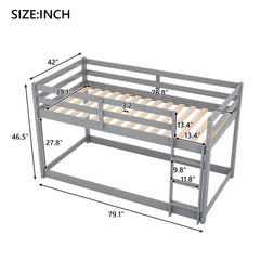 HAOYYE Twin over Twin Floor Bunk Bed with Ladder , Gray(Old SKU:WF281727AAE/WF286602AAE) Sturdy Space-Saving Heavy Duty Modern Design Easy Assembly Durable Stylish Home Furniture Versatile