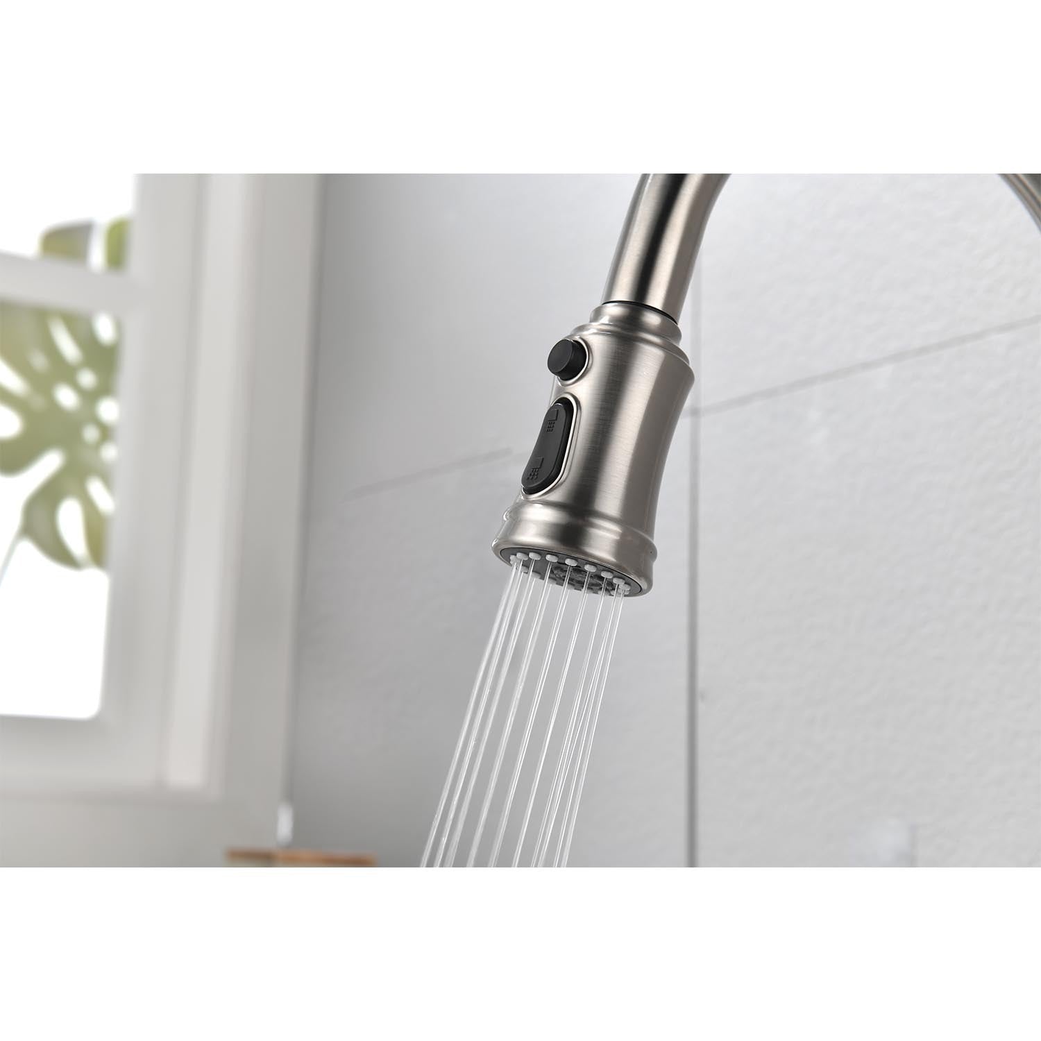 HAOYYE Single Handle High Arc Pull Out Kitchen Faucet,Single Level Stainless Steel Kitchen Sink Faucets with Pull Down Sprayer Sturdy Space-Saving Heavy Duty Modern Design Adults Dorm Room Easy Assembly