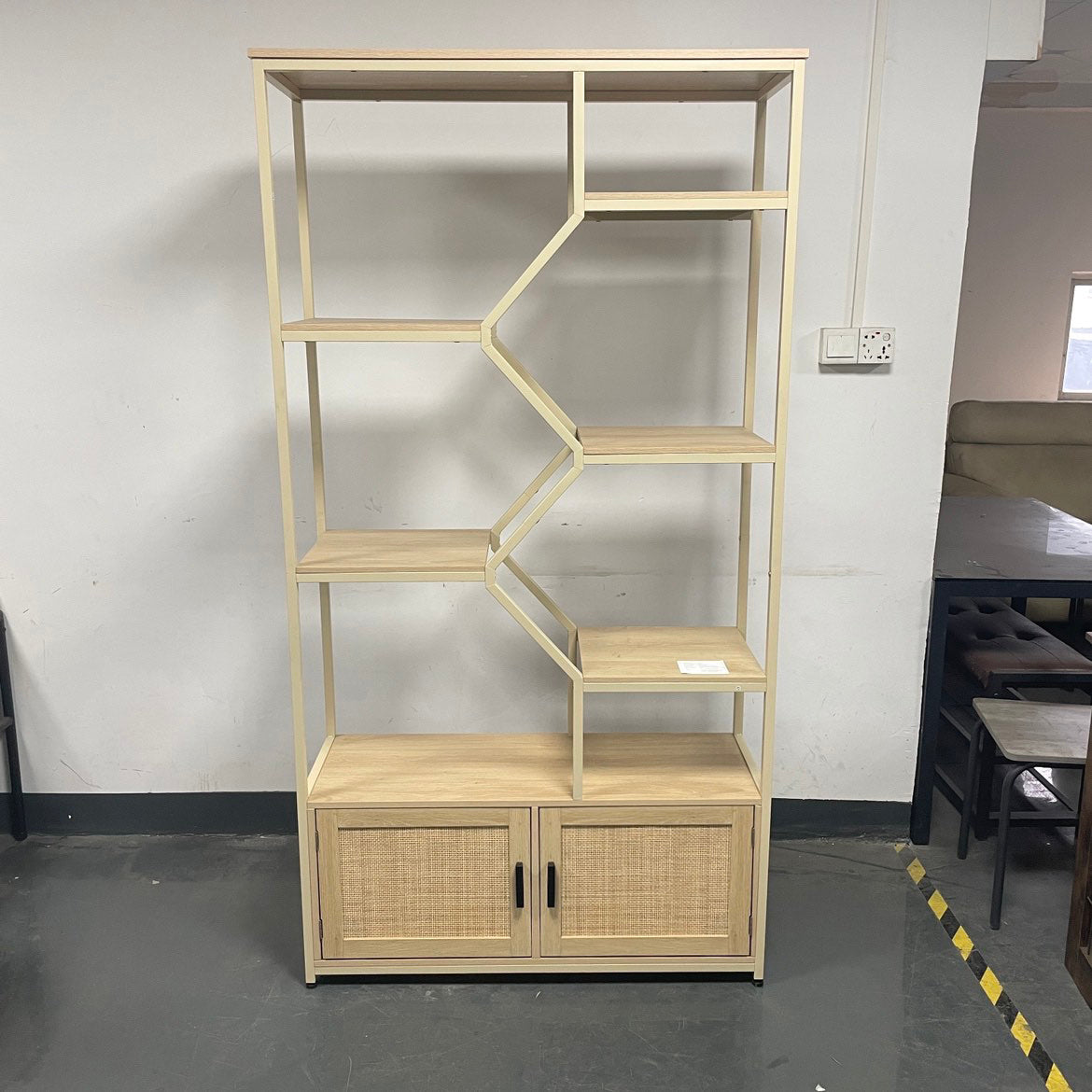 HAOYYE Rattan bookshelf 7 tiers Bookcases Storage Rack with cabinet for Living Room Home Office, Natural, 39.4'' W x 13.8'' D x 75.6'' H. Sturdy Space-Saving Heavy Duty Modern Design Adults Dorm Room
