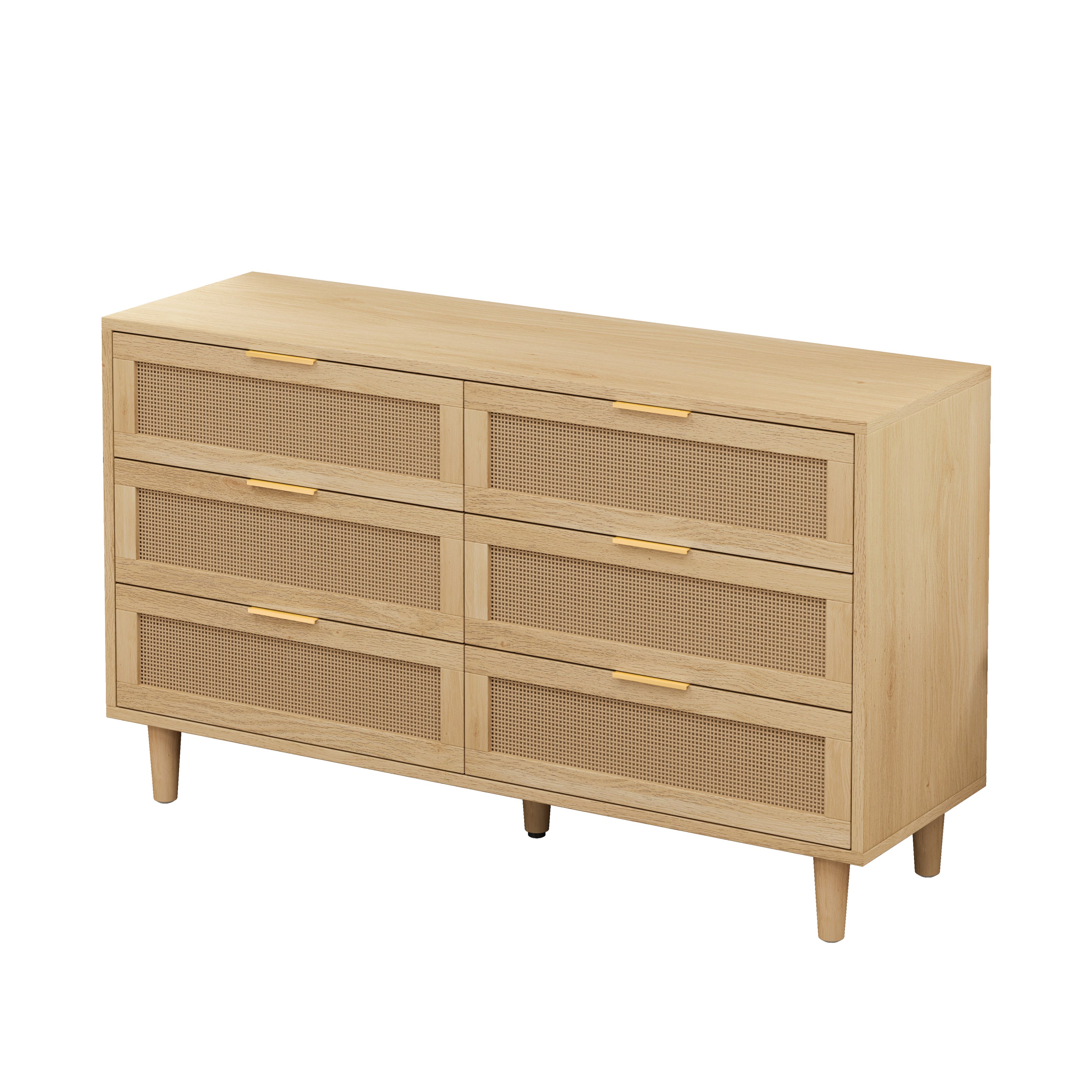 HAOYYE 6-Drawer Rattan Storage Cabinet with White Drawer Slides for Bedroom, Living Room, or Any Room, Natural Sturdy Space-Saving Design, Heavy Duty Construction, Easy Assembly, Durable and Stylish Home Furniture