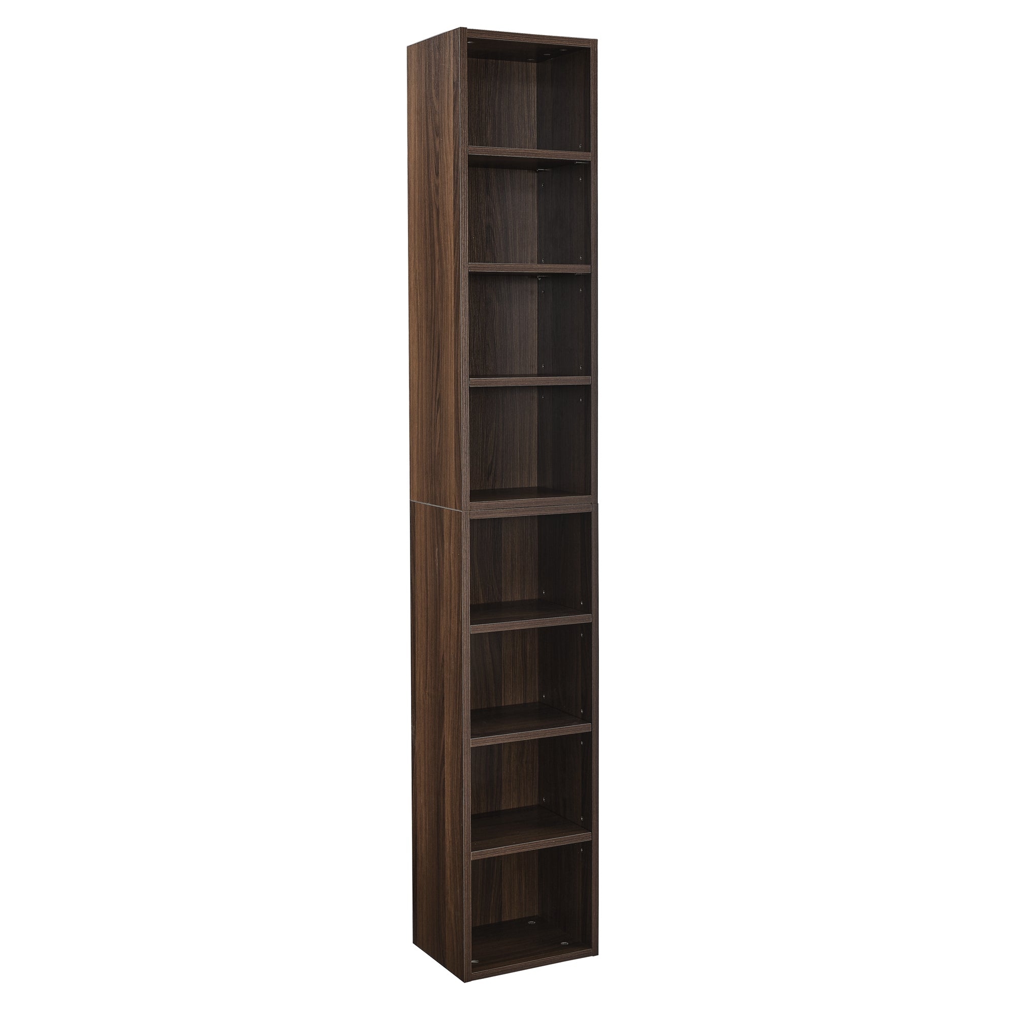Haoyye 8-Tier Media Tower Rack, CD DVD Slim Storage Cabinet, Adjustable Shelves for Home Office, Multifunctional Double-Decker Bookcase, Sturdy Space-Saving Bookshelf for Tall Narrow Display