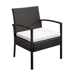 HAOYYE 3-Piece Rattan Patio Conversation Set with 2 Armchairs and Square Glass Coffee Table, PE Wicker Outdoor Sofa Set with Cushions,Porch, Backyard, Balcony