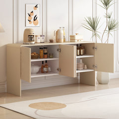 HAOYYE Minimalist Style 60"L Large Storage Space Sideboard with 4 Doors and Rebound Device for Living Room and Entryway (Apricot Cream) Sturdy Space-Saving Heavy Duty Modern Design Adults