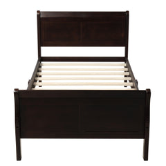 HAOYYE Wood Platform Bed Twin Bed Frame Mattress Foundation Sleigh Bed with Headboard/Footboard/Wood Slat Support Sturdy Space-Saving Heavy Duty Modern Design Easy Assembly Durable Stylish Home Furniture