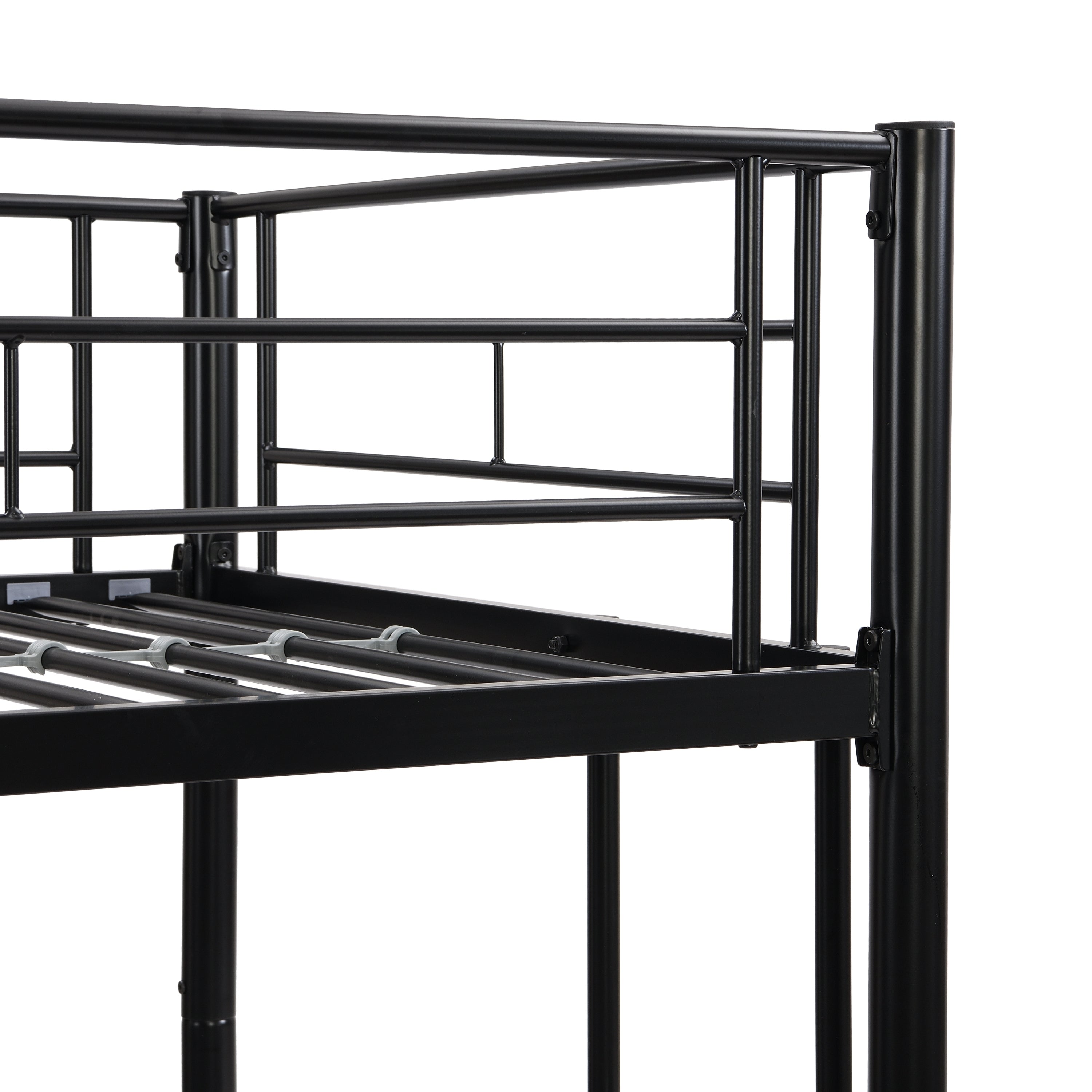 HAOYYE Bunk Bed Twin Over Twin Size with 2 Ladders and Full-Length Guardrail, Metal, Storage Space, No Box Spring Needed, Noise Free, Black Sturdy Space-Saving Heavy Duty Modern Design Easy Assembly Durable