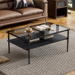 HAOYYE Rectangle Coffee Table with Gray Tempered Glass top and Black Legs,Modern Table for Living Room Sturdy Space-Saving Heavy Duty Modern Design Adults Dorm Room Easy Assembly Bedroom Furniture