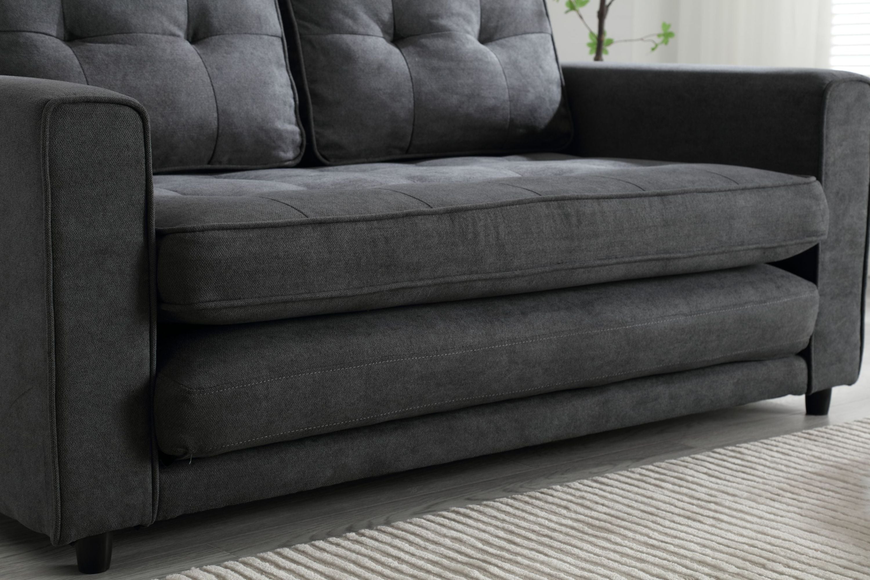 HAOYYE 3-Fold Convertible Futon Couch, Pull Out Sofa Bed, Space-Saving Loveseat Sleeper, Velvet Linen Fabric Upholstery, Heavy Duty Durable Sofa for Living Room, Modern Compact Design, Dark Gray, Light Gray, Beige