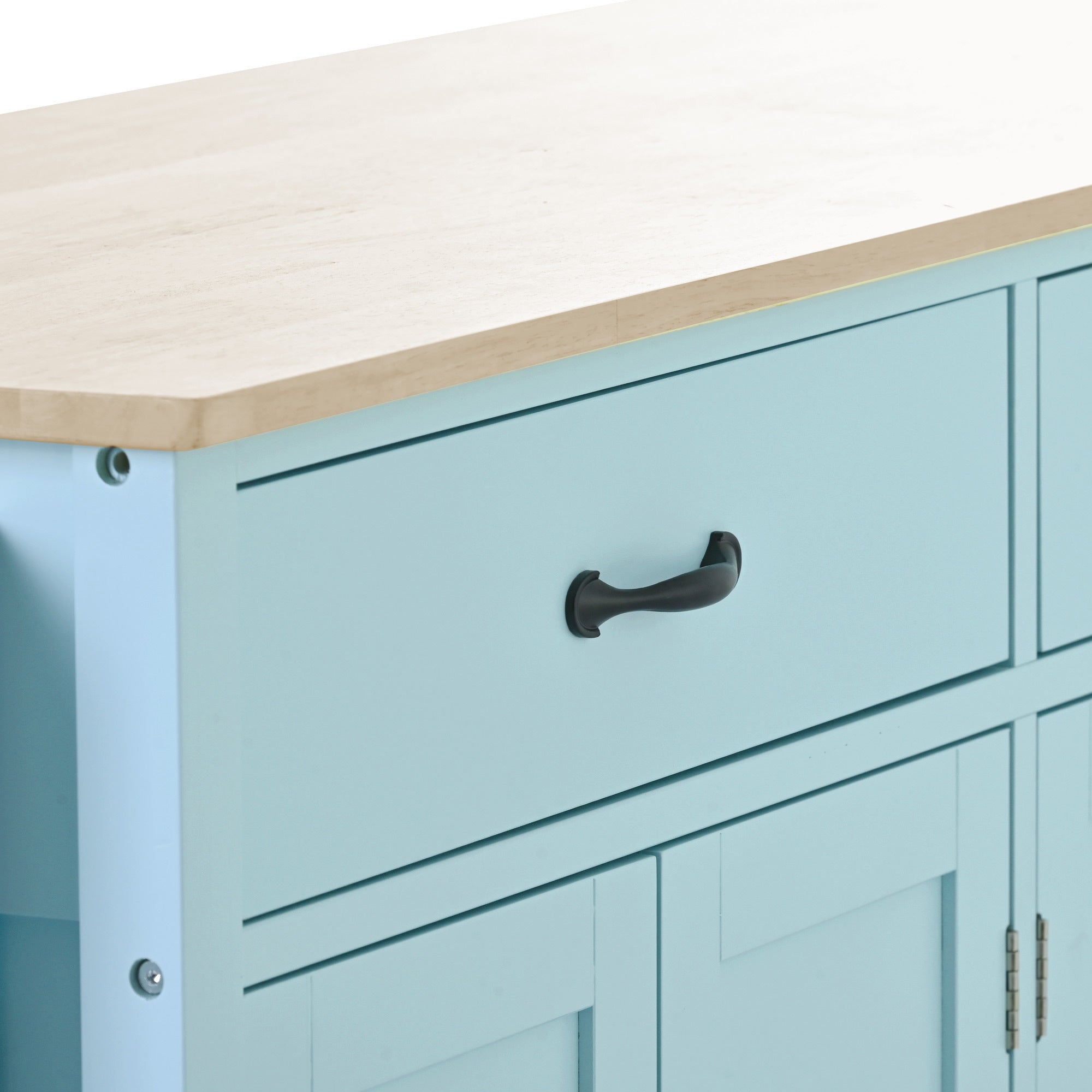 HAOYYE Kitchen Island Cart, Mint Green, with Solid Wood Top, 4-Door Cabinet, 2 Drawers, Adjustable Shelves, Spice Rack, Towel Bar, and 2 Locking Wheels. Modern, Space-Saving, Sturdy Heavy Duty Design for Easy Assembly and Versatile Use