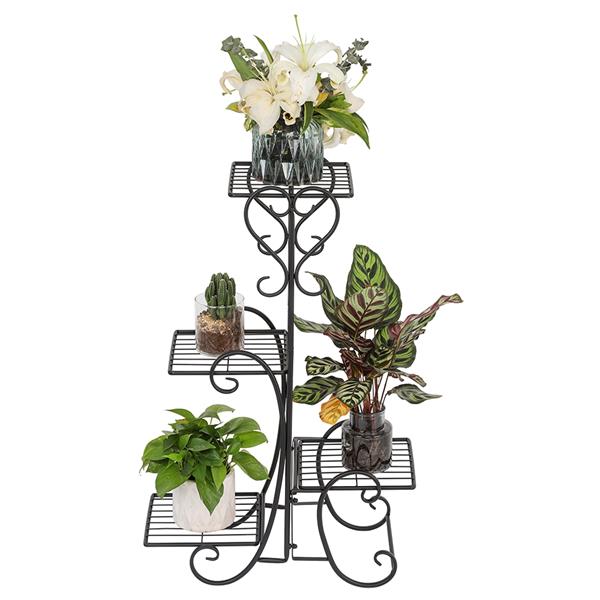 HAOYYE 4 Potted Square Flower Metal Shelves Plant Stand, Black, Durable and Space-Saving Storage Solution, Modern Design, Versatile for Indoor and Outdoor Use, Premium Quality, Stylish Decorative Display Rack for Your Garden