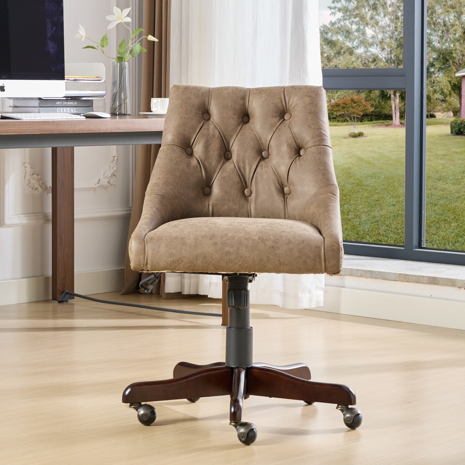 HAOYYE Medieval Retro Style Sheepskin Pattern Fabric Home Office Chair with Lift, Swivel and Recline Functions,Brown color Sturdy Space-Saving Heavy Duty Modern Design Easy Assembly Durable