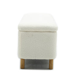 HAOYYE Basics Upholstered Storage Ottoman and Entryway Bench White Sturdy Space-Saving Heavy Duty Modern Design Adults Dorm Room Easy Assembly Bedroom Furniture