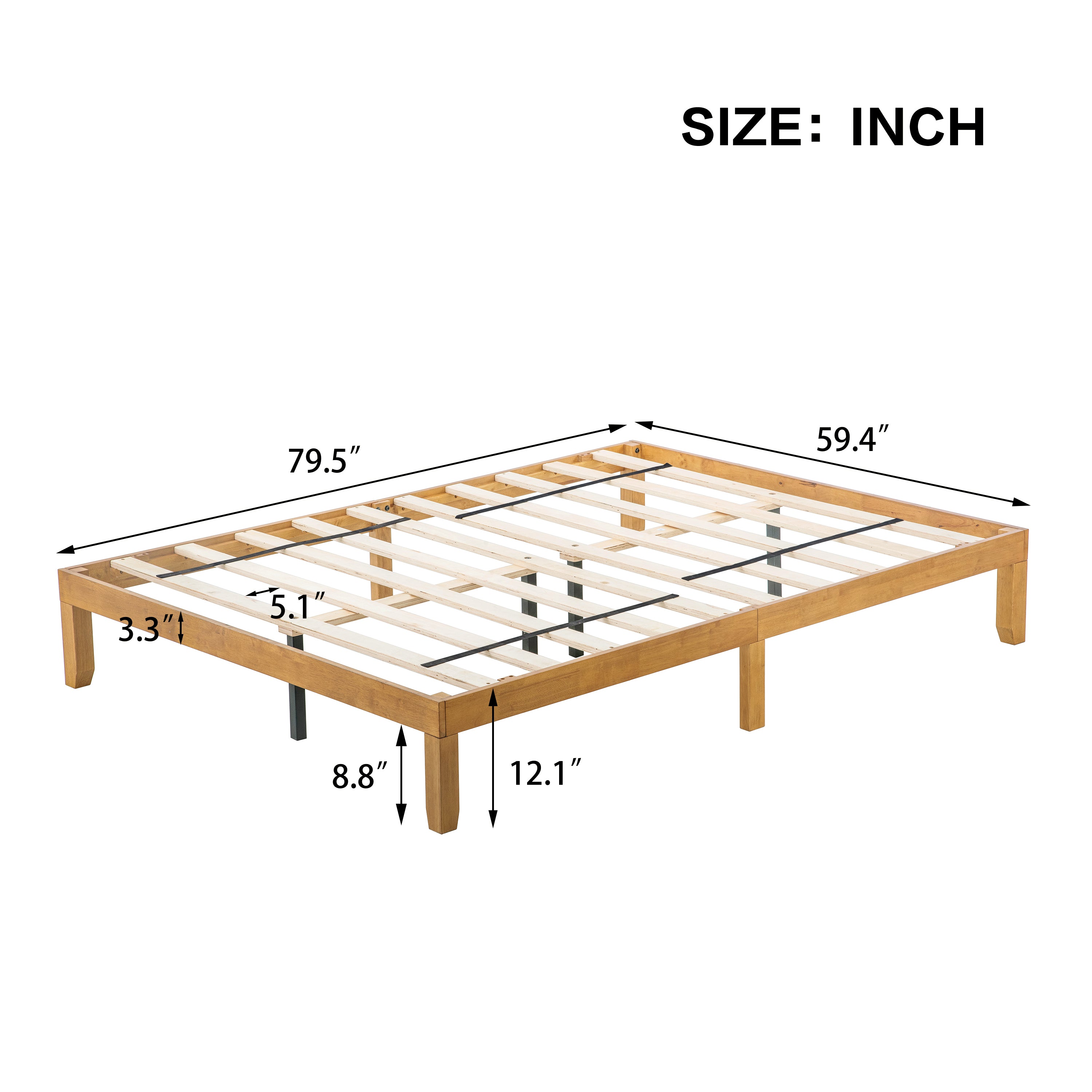 HAOYYE Queen Size Wood Platform Bed Frame,No Box Spring Needed,Strong Wood Slat Support, Easy Assembly Sturdy Space-Saving Heavy Duty Modern Design Adults Dorm Room Bedroom Furniture