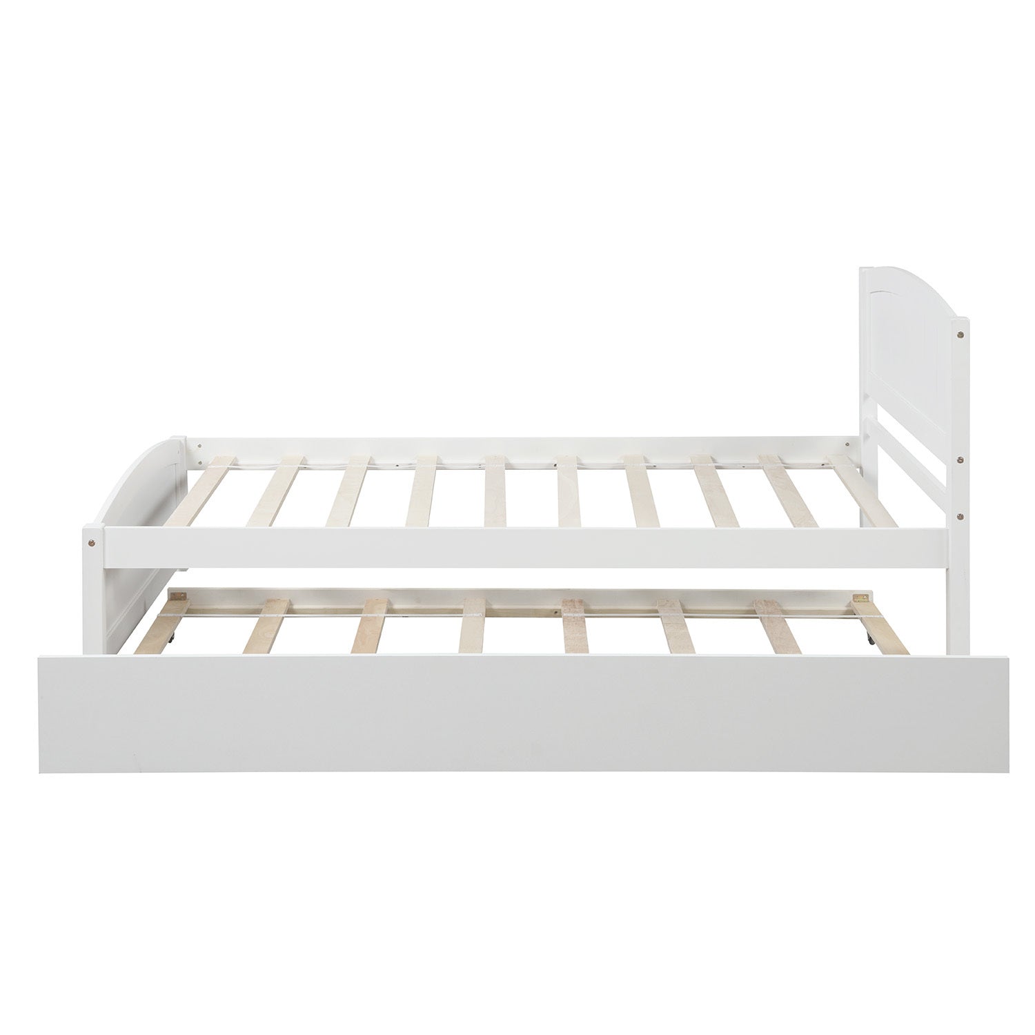 HAOYYE Twin size Platform Bed with Trundle, White Sturdy Space-Saving Heavy Duty Modern Design Easy Assembly Durable Stylish Home Furniture Versatile