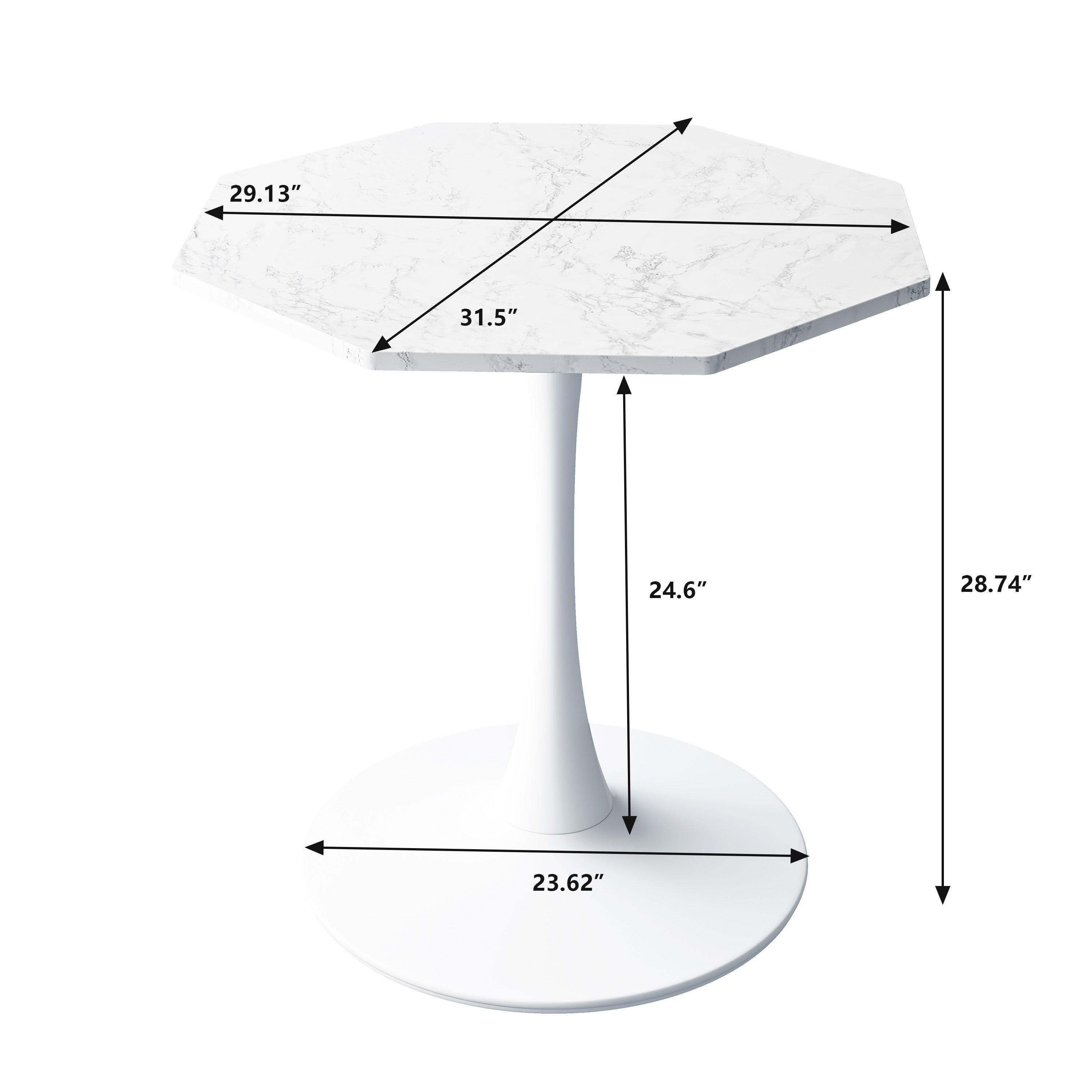 HAOYYE Octagonal Coffee Table with White Marble Printed Top, Metal Base, for Living Room, Kitchen, or Dining Room, Featuring Heavy Duty Construction, Space-Saving Design, Stylish Modern Aesthetic, and Easy Assembly