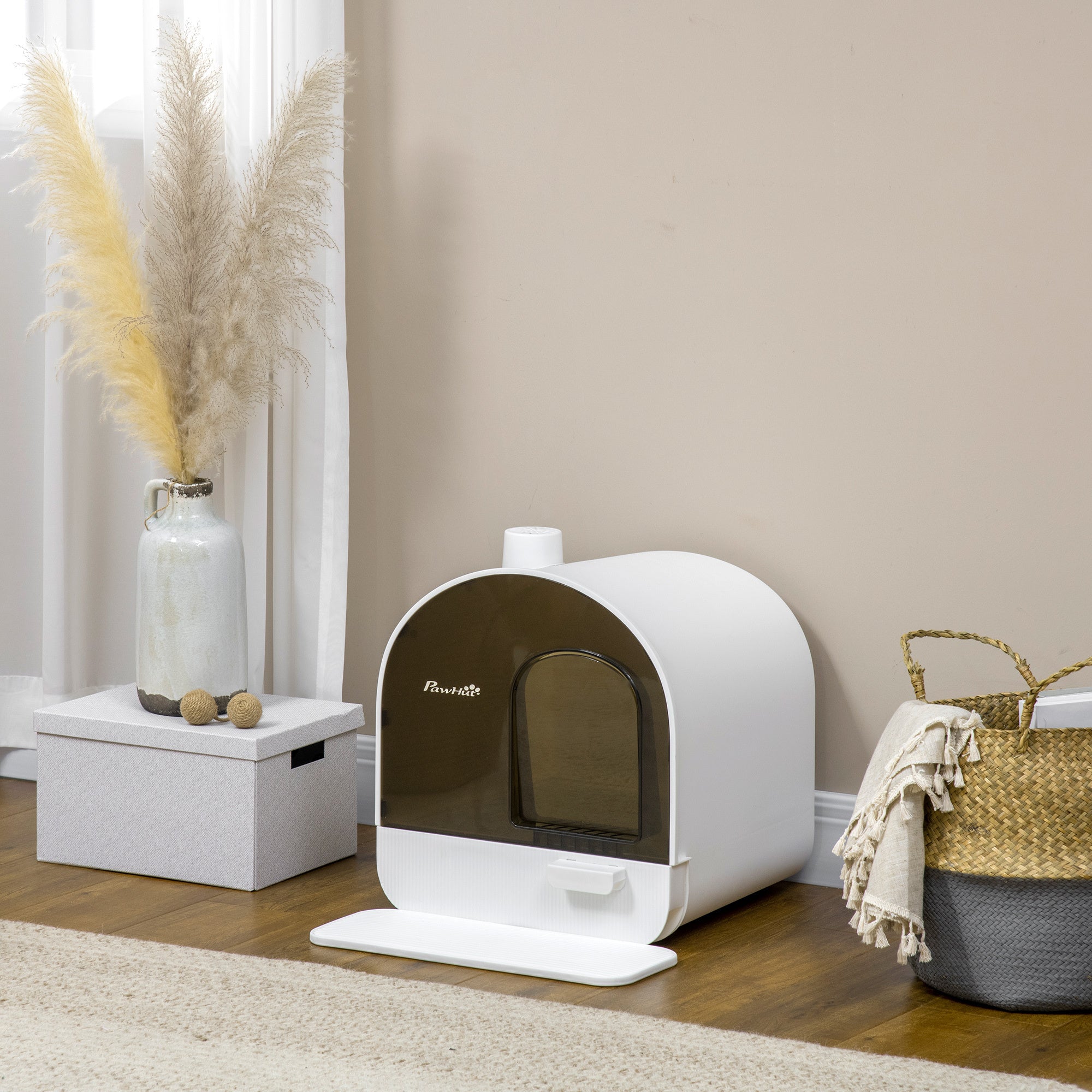 Haoyye Covered Cat Litter Box with Lid and Tray, Enclosed Hooded Litter Box for Indoor Cats, Includes Scoop, Filter, and Anti-Tracking Mat, Space-Saving and Easy to Clean Design, Suitable for Small Cats or Kittens, Modern Durable Plastic Structure