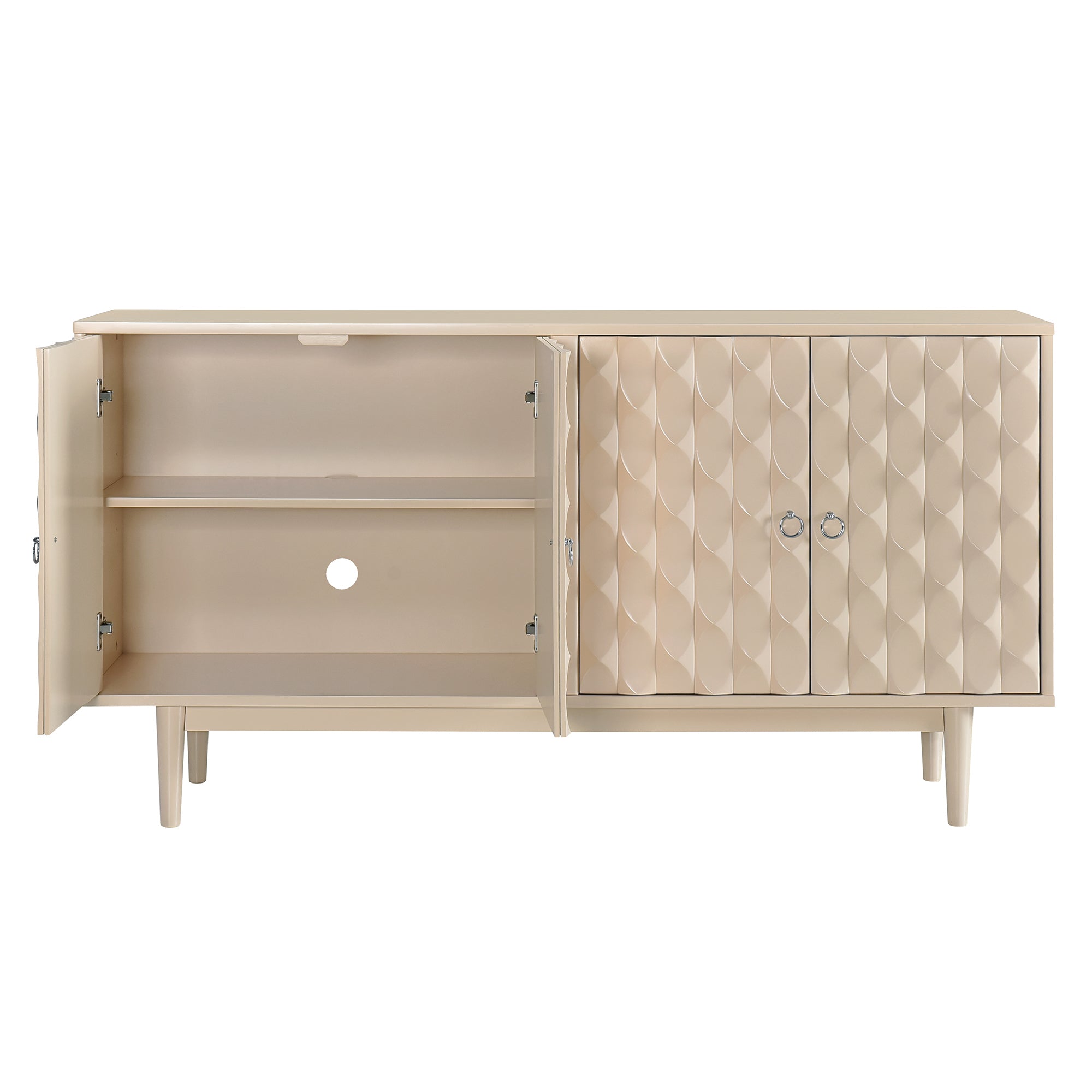 HAOYYE Modern 4-door Sideboard with Convex Pattern Doors and 2 Silver Handle for Living Room, Dining Room, Kitchen (Almond) Sturdy Space-Saving Heavy Duty Modern Design Easy Assembly Durable Stylish
