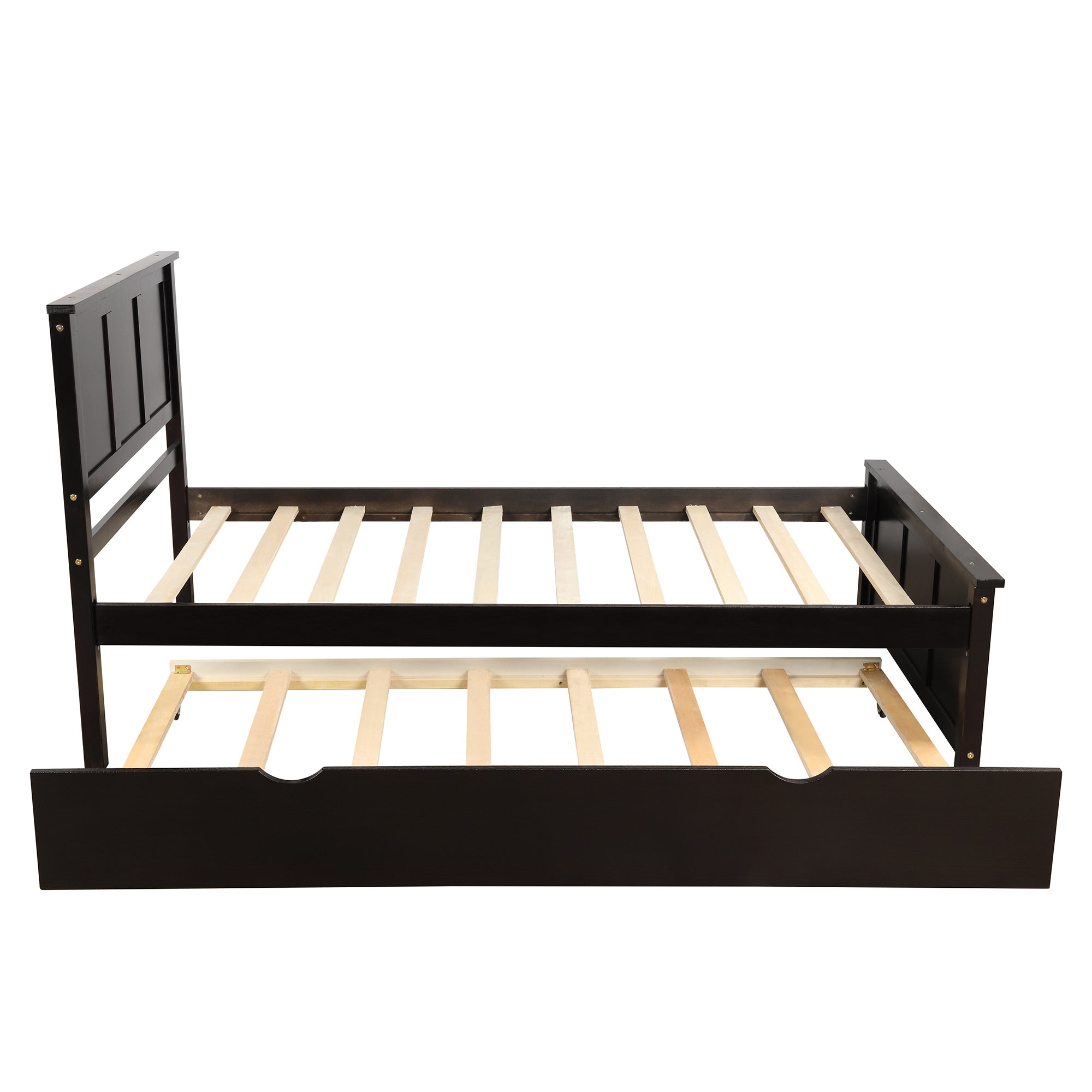 HAOYYE Platform Bed with Twin Size Trundle, Twin Size Frame, Espresso Sturdy Space-Saving Heavy Duty Modern Design Easy Assembly Durable Stylish Home Furniture Versatile