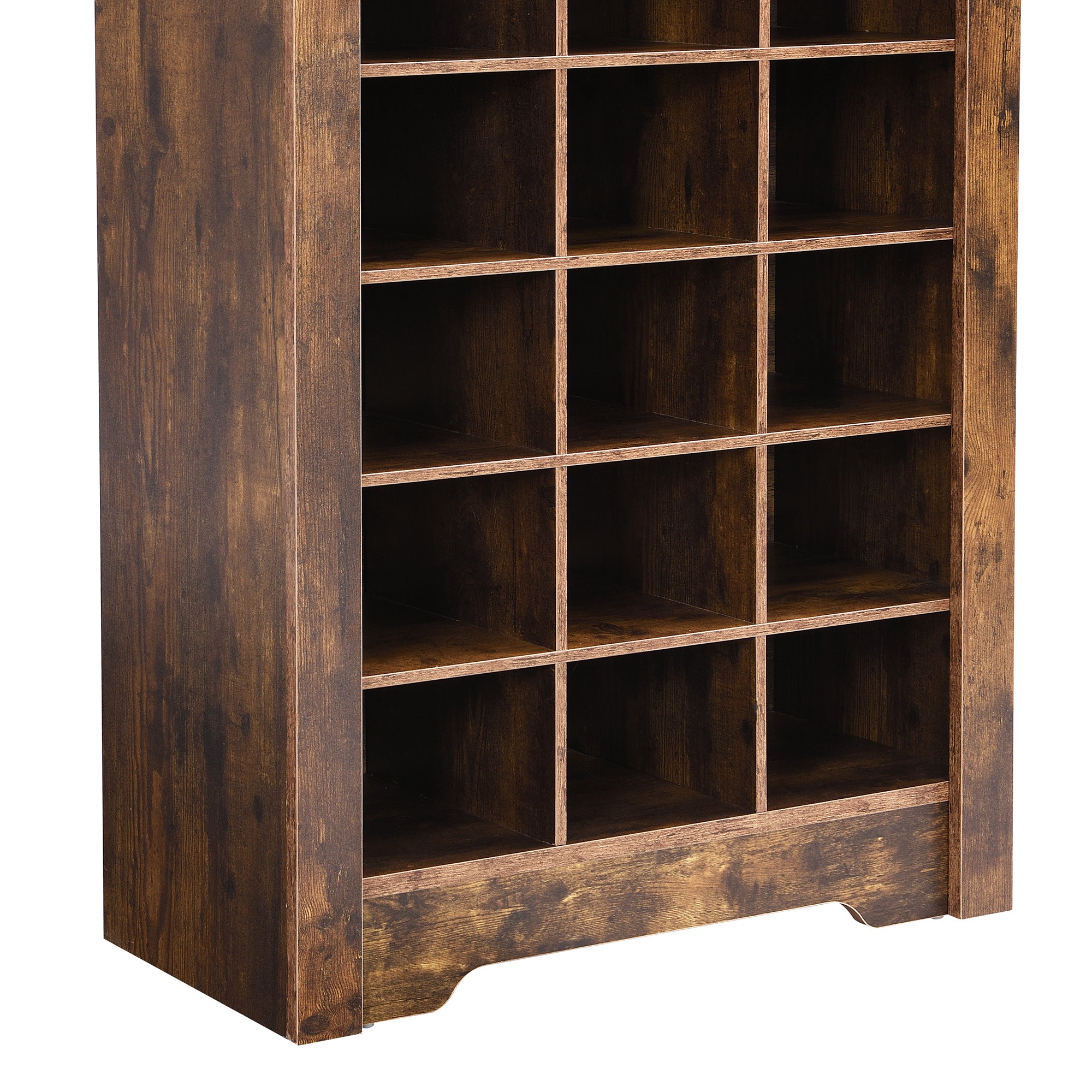 HAOYYE ON-TREND Stylish Design 30 Shoe Cubby Console, Contemporary Shoe Cabinet with Multiple Storage Capacity, Free Standing Tall Cabinet with Versatile Use for Hallway, Bedroom, Rustic Brown Sturdy