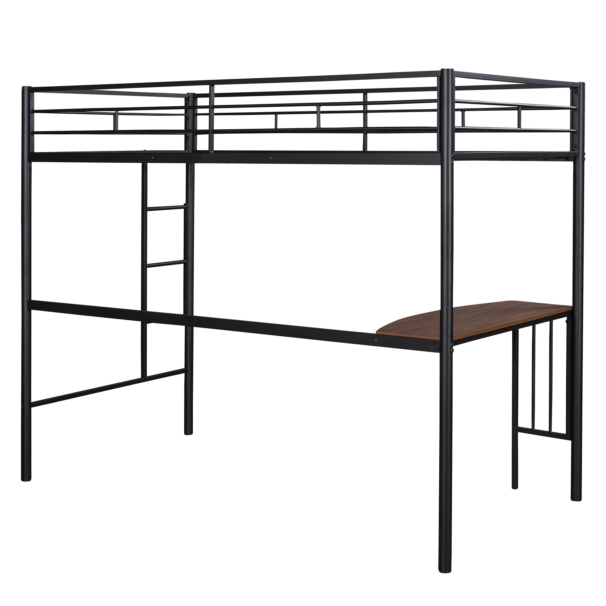 HAOYYE Twin Metal Loft Bed with Desk, Ladder and Guardrails, Loft Bed for Bedroom, Black(OLD SKU : MF195191AAB) Sturdy Space-Saving Heavy Duty Modern Design Easy Assembly Durable Stylish Home Furniture