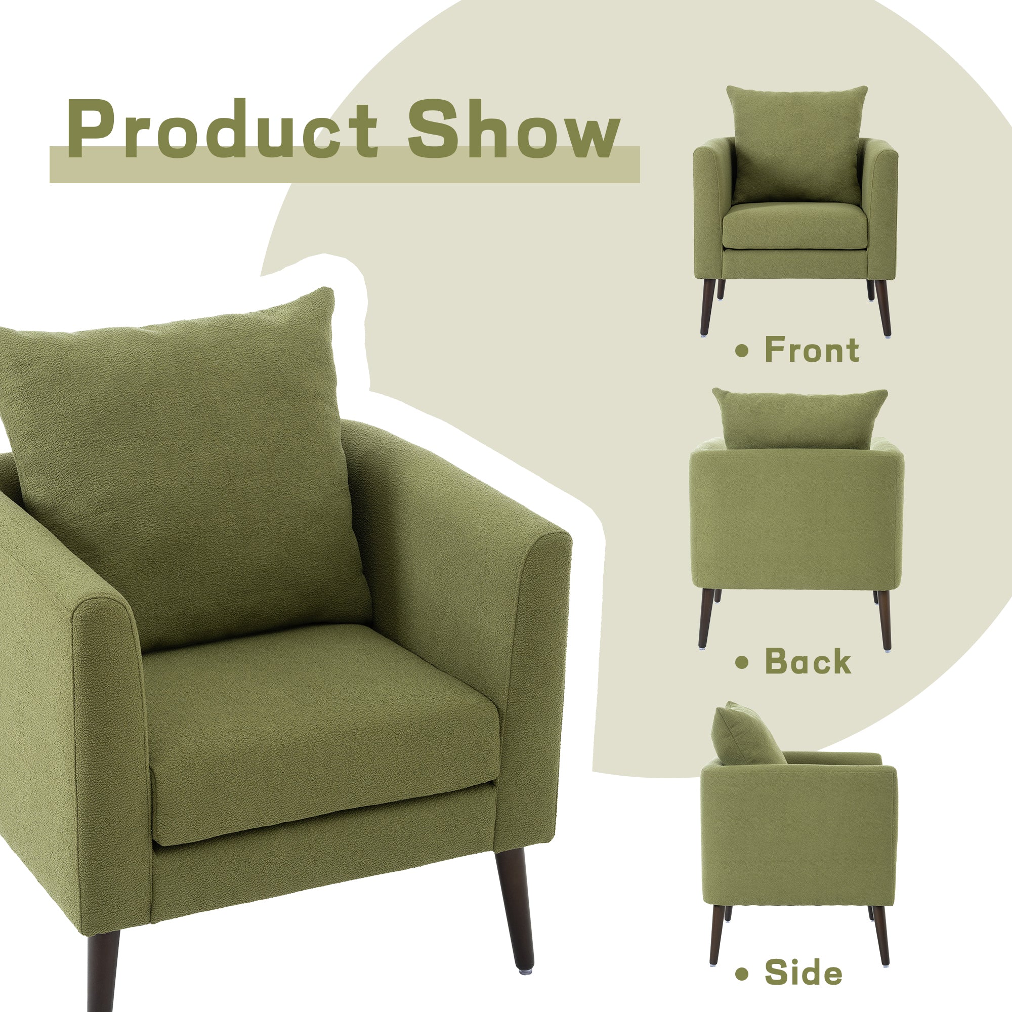 HAOYYE Barrel Chair, Modern Accent Chair, Fabric Armchair Club Chair,Upholstered Arm Chair with Solid Wood Legs,Waist Pillow,Padded Single Chair for Living Room/Bedroom/Study/Waiting Room,Olive Green Sturdy