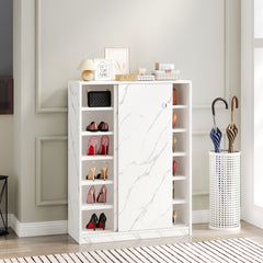 HAOYYE Marble white shoe cabient with sliding door have 6 layers can storage at least30 pairs shoes Sturdy Space-Saving Heavy Duty Modern Design Adults Dorm Room Easy Assembly Bedroom Furniture