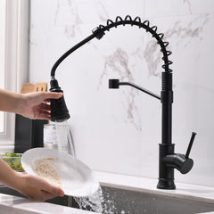 HAOYYE Kitchen Faucet with Pull Out Sprayer Black Stainless Steel Single Handle Kitchen Sink Faucets Sturdy Space-Saving Heavy Duty Modern Design Adults Dorm Room Easy Assembly Bedroom Furniture