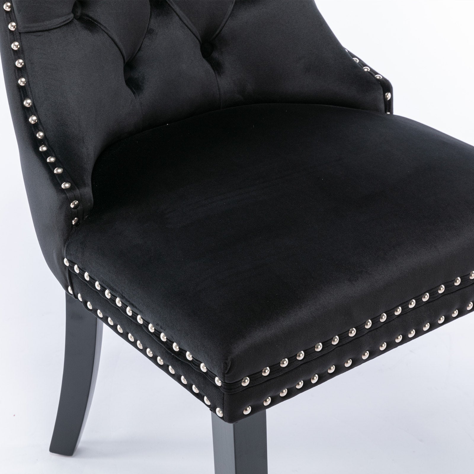 HAOYYE High-end Tufted Solid Wood Contemporary Velvet Upholstered Dining Chair with Wood Legs Nailhead Trim 2-Pcs Set, Black, SW2001BK Sturdy Space-Saving Heavy Duty Modern Design